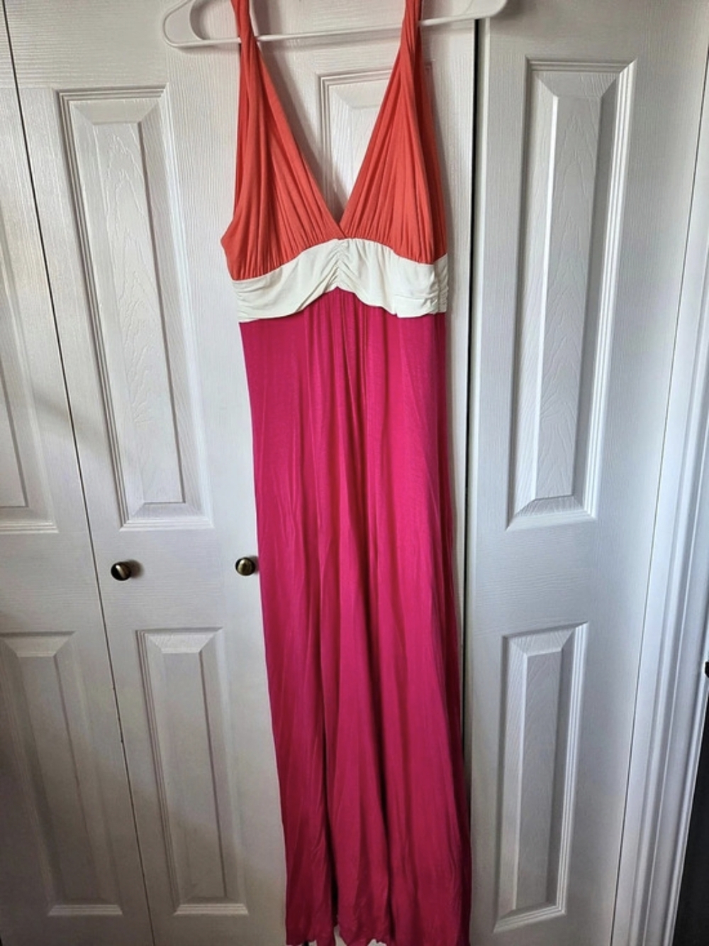 Delphine Pink & White Maxi Dress Like New